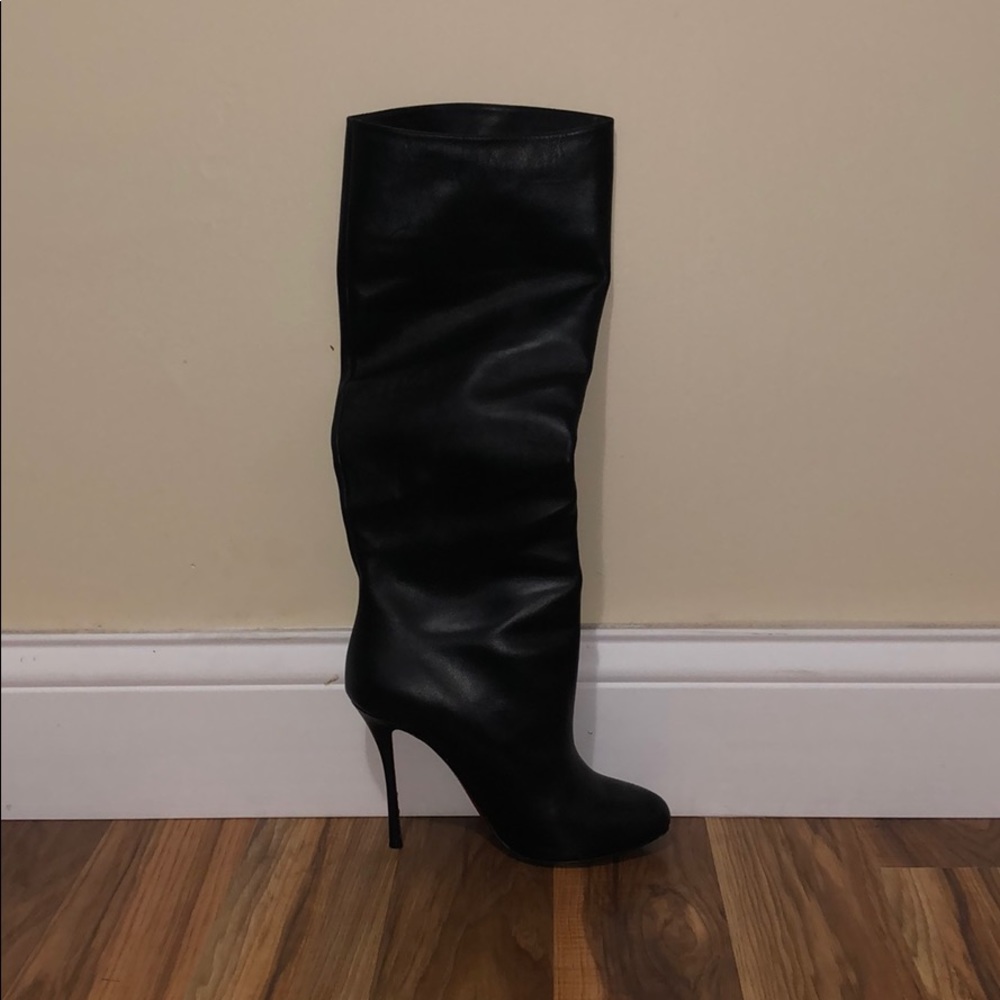 Black leather knee boots